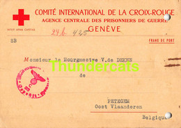 COMITE INTERNATIONALE DE LA CROIX ROUGE PETEGEM 1942AGENCE CENTRALE DES PRISONNIERS DE GUERRE GENEVE - Other