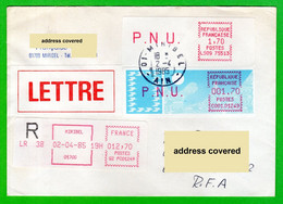 Frankreich France ATM LSA LS09 75513 + C001.01249 Miribel / R-Letter 2.4.1985 / Distributeurs Automatenmarken Etiquetas - 1985 Papel « Carrier »