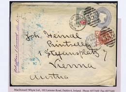1895 Jubilee 2d And ½d Used On 2½d Grey Embossed Envelope Paying Double Letter Rate Hemel Hempstead To Vienna - Covers & Documents