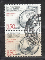 NACIONES UNIDAS 1986 - SEDE DE GINEBRA - LA FILATELIA - YVERT Nº 143 USADO DE FAVOR X2 - Usati
