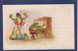 CPA Grenouille Frog Caricature Satirique écrite Surréalisme Position Humaine - Pescados Y Crustáceos