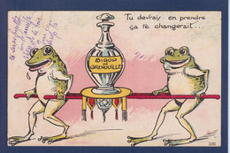 CPA Grenouille Frog Caricature Satirique écrite Surréalisme Position Humaine - Pescados Y Crustáceos