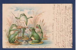 CPA Grenouille Frog Caricature Satirique Circulé Surréalisme Position Humaine - Fish & Shellfish