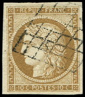 1b   10c. Bistre-VERDATRE, Obl. GRILLE, TTB - 1849-1850 Ceres