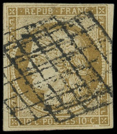 1b   10c. Bistre-VERDATRE, Obl. GRILLE, TB. Br - 1849-1850 Ceres