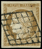 1c   10c. Bistre-VERDATRE FONCE, Obl. GRILLE, TTB - 1849-1850 Ceres