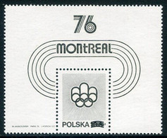 POLAND 1975 Olympic Games Block Black Print MNH / **.  Michel Block 61 Sd;  Fischer Bl. 50 ND - Neufs