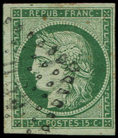 2b   15c. Vert FONCE, Obl. LOSANGE DS2, Belle Nuance, TB/TTB - 1849-1850 Ceres