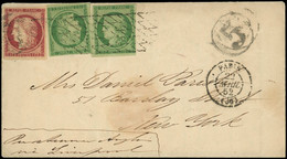 Let 2 Et 6, 15c. Vert (2) Et 1f. Carmin, Obl. GRILLE SANS FIN S. LAC, Càd Paris 22/4/52, Pour NEW-YORK, TTB - 1849-1876: Classic Period