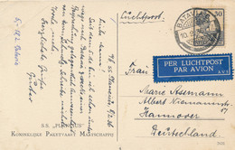 Nederlands Indië - 1936 - 30 Cent Wilhelmina Op LP-kaart Van KPM S.S. Plancius Via PV1 Batavia-C Naar Hannover - Netherlands Indies