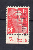 !!! 15F MARIANNE DE MULLER AVEC BANDE PUB VISITEZ LE OBLITEREE - Used Stamps