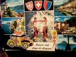 SVIZZERA - SALUTI DAL LAGO DI LUGANO - 5 VEDUTE + PIN UP CHE FANNO SCI NAUTICO / WATER SKI V1971 IF9902 - Wasserski