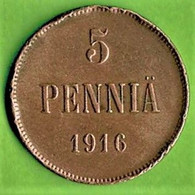 FINLANDE / SUOMI  / 5 PENNIÄ / 1916 / NICOLAS II - Finland