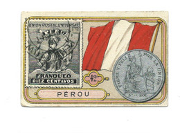 Exceptionnelle Chromo 1900s PERU PEROU Coin Monnaie Drapeau Stamp Timbre Flag 65x40 Mm TB 2 Scans RARE - Other
