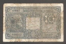 Italia - Banconota Circolata Da 10£ "Giove" P-32c - 1944 #17 - Italia – 10 Lire