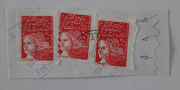N° 15a   Adhésif  -  Marianne De Luquet 3 Exemplaires Dont Un Non-dentelé à Droite Sur Fragment - Used Stamps