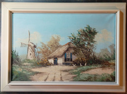 Paysage Avec Moulin Et Ferme Avec Poulets, Roelofs ?/ Landscape With Mill And Farm With Chickens, Roelofs? - Huiles