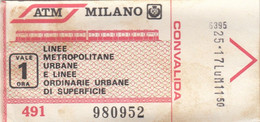 MILANO  - ATM /  Metropolitane -  Urbane E Linee Ordinarie Urbane Di Superficie  _ Biglietto - Europa