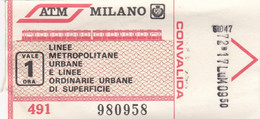 MILANO  - ATM /  Metropolitane -  Urbane E Linee Ordinarie Urbane Di Superficie  _ Biglietto - Europa