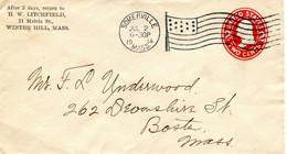 1914 2 Cent Cover From Litchfield WINTER HILL Mas ( Somerville Stamp ) To Boston -  see Scan For Details Of Stamp (s) An - 1901-20