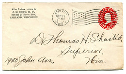 1916 Cover From JM DODD M.D. Ashland Wisc. To Superior -  see Scan For Details Of Stamp (s) And Cancellation - 1901-20
