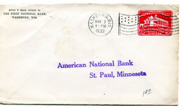 1932 2c Cover (Washington 1732-1932) From THE FIRST NATIONAL BANK Washburn Wisc.  To St Paul American Nat. Bank - 1921-40