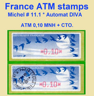 Frankreich France ATM 11.1 / 0,10 F Xx + Oo / Diva Distributeurs Automatenmarken Etiquetas Automatic Stamps - 1990 Type « Oiseaux De Jubert »