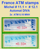 Frankreich France ATM 11.1 + 12.1 / 2x 0,10 F Xx / Diva Distributeurs Automatenmarken Etiquetas Automatic Stamps - 1990 « Oiseaux De Jubert »