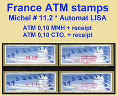 Frankreich France ATM 11.2 / 2x 0,10 F Xx/oo + Reçu  / Lisa Distributeurs Automatenmarken Etiquetas Automatic Stamps - 1990 Type « Oiseaux De Jubert »