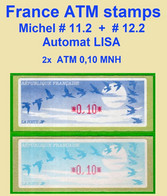 Frankreich France ATM 11.2 + 12.2 / 2x 0,10 F Xx / Lisa Distributeurs Automatenmarken Etiquetas Automatic Stamps - 1990 « Oiseaux De Jubert »