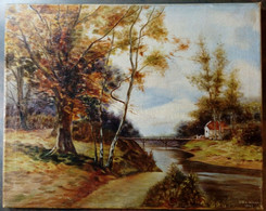 Paysage Avec Rivière, Passerelle, Maison, HW V. Sitten, 1943/ Landscape With River, Footbridge, House, HW V. Sitten - Olii