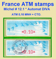 Frankreich France ATM 12.1 / 0,10 F Xx + Oo / Diva Distributeurs Automatenmarken Etiquetas Automatic Stamps - 1990 « Oiseaux De Jubert »