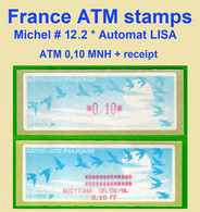 Frankreich France ATM 12.2 / 0,10 F Xx + Reçu  / Lisa Distributeurs Automatenmarken Etiquetas Automatic Stamps - 1990 « Oiseaux De Jubert »