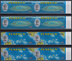 PENRHYN 1974 Views, IMPERFORATE & Normal $2 & $5 Pairs MNH - Islas