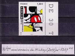 France 70ème Anniversaire De Mickey (2018) Y/T N° 5259 Neuf ** Bord De Feuille - Neufs