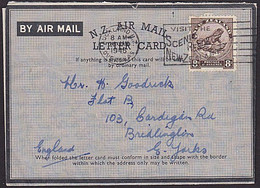NEW ZEALAND AEROGRAM LETTER CARD TUATARA 8d RATE TO UK TOURIST SLOGAN 1946 - Cartas & Documentos