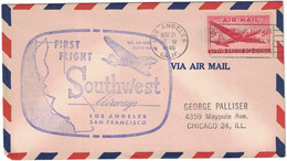 Etats-Unis - Californie - Los Angeles - Premier Vol (1 Flight) - Los Angeles-San Francisco - Lettre Pour Chicago - 1946 - Otros & Sin Clasificación