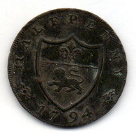 GREAT BRITAIN, 1/2 Penny - Token, Copper, Year 1794 - Sin Clasificación