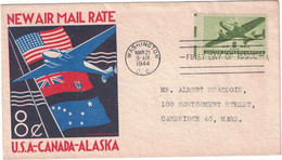 Etats-Unis - Washington D.C. - New Air Mail Rate - Liaison - U.S.A-CANADA-ALASKA - Lettre Pour Cambridge - 21 Mars 1944 - Other & Unclassified