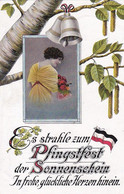 AK Es Strahle Zum Pfingstfest.. - Frau Blumen Birke Fahne Patriotika - Feldpost Colochau Kr. Schweinitz - 1915 (57598) - Pentecost