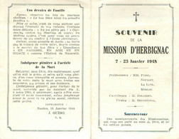 Herbignac * Souvenir De La Mission D'Herbignac Du 7 Au 25 Janvier 1948 * Doc Ancien - Herbignac