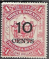 North Borneo  1895  Sc#75   10c Overprint  MH   2016 Scott Value $26 - Nordborneo (...-1963)