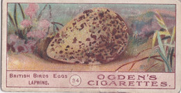 Birds Eggs 1908  - Ogdens  Cigarette Card - Original - Antique -  34 Lapwing - Ogden's