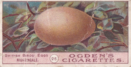 Birds Eggs 1908  - Ogdens  Cigarette Card - Original - Antique -  25 Nightingale - Ogden's