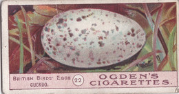 Birds Eggs 1908  - Ogdens  Cigarette Card - Original - Antique -  22 Cuckoo - Ogden's