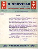 Courrier Du 02.12.1932 Ets NEUVILLE Le Mans Constructions Metalliques Hangars - A Prendre En L Etat Perforée - - 1900 – 1949