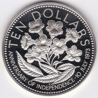 Bahamas 10 Dollars 1975 Anniversaire De L'indépendance,  Flan Bruni. En Argent,  KM# 76a - Bahamas