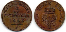 Prusse - 3 Pfenninge 1853 A TTB - Piccole Monete & Altre Suddivisioni