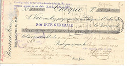 CHEQUE 1921 -  BEAURAIN Boulogne S/M > GIBERT St André Les Alpes - SOCIETE GENERALE Digne - Cheques & Traverler's Cheques