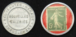 Timbre-monnaie NOUVELLES GALERIES 5c Vert Fond Rouge TB Cote 60€ - Monétaires / De Nécessité